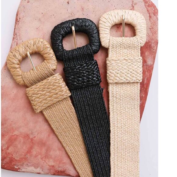 Stretchable Boho Raffia Belt Black - Picture 3 of 3